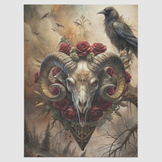 Papel De Seda Gothic Fantasy Ram's Skull & Raven  (Anverso)