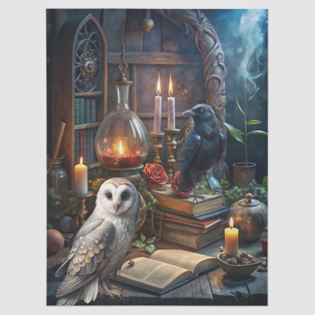 Papel De Seda Gothic Fantasy Tarot Reader's Room & White Owl  (Anverso)