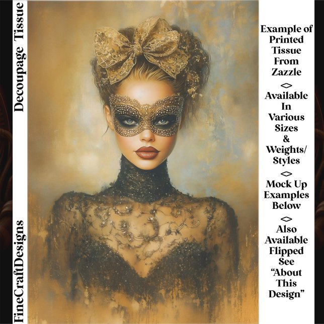 Papel De Seda Gothic Gold Masquerade Woman, Mask ER2L Decoupage (Subido por el creador)