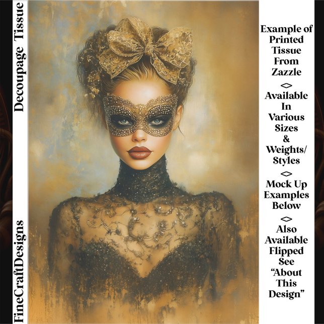 Papel De Seda Gothic Gold Masquerade Woman, Mask ER2R Decoupage (Subido por el creador)