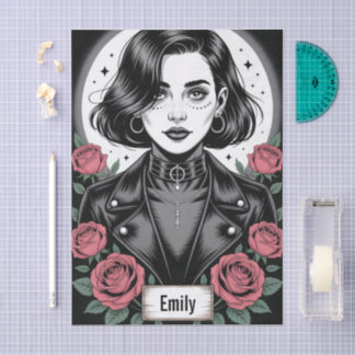 Papel De Seda Gothic Grunge Girl Illustration with Biker Jacket