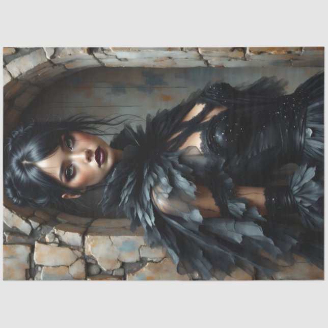 Papel De Seda Gothic Raven Woman Decoupage Paper (Anverso)