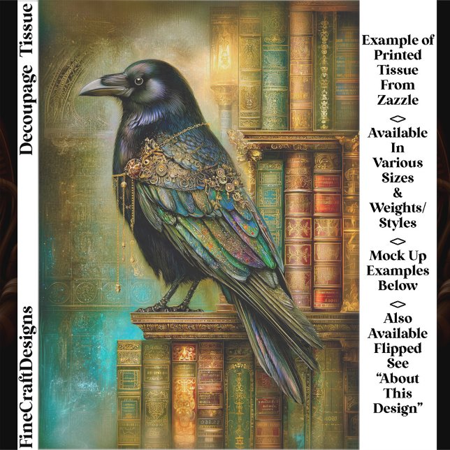 Papel De Seda Gothic/Steampunk Raven With Antique Books ET5L (Subido por el creador)