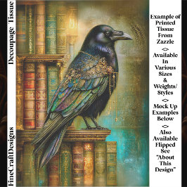Papel De Seda Gothic/Steampunk Raven With Antique Books ET5R