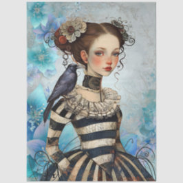 Papel De Seda Gothic Victorian Girl & Raven Teal Florals