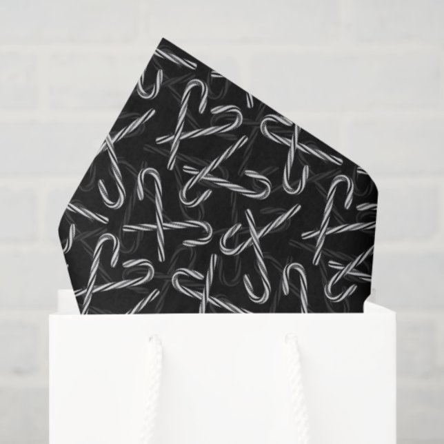 Papel De Seda Gothmas Black and White Candy Cane Pattern (Bolsa de regalo)