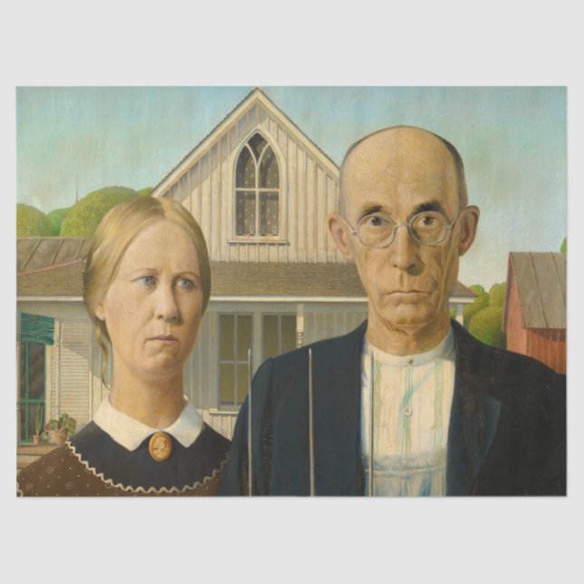 Papel De Seda Gótico americano por Grant Wood (Anverso)