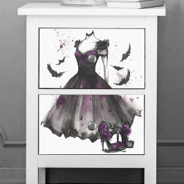 Papel De Seda Gótico Bat Fashion | Vestido gris púrpura tacones 