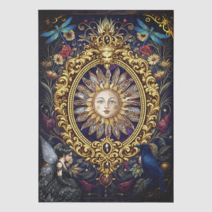 Papel De Seda Gótico Caprichoso Celestial Libélula Cuervo Hada