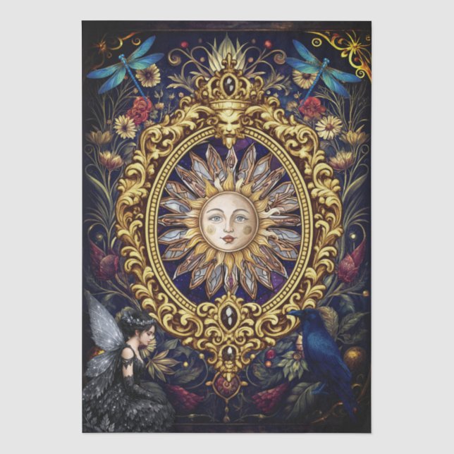 Papel De Seda Gótico Caprichoso Celestial Libélula Cuervo Hada  (Anverso)