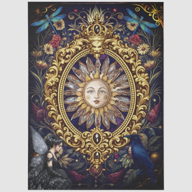 Papel De Seda Gótico Caprichoso Celestial Libélula Cuervo Hada  (Anverso)