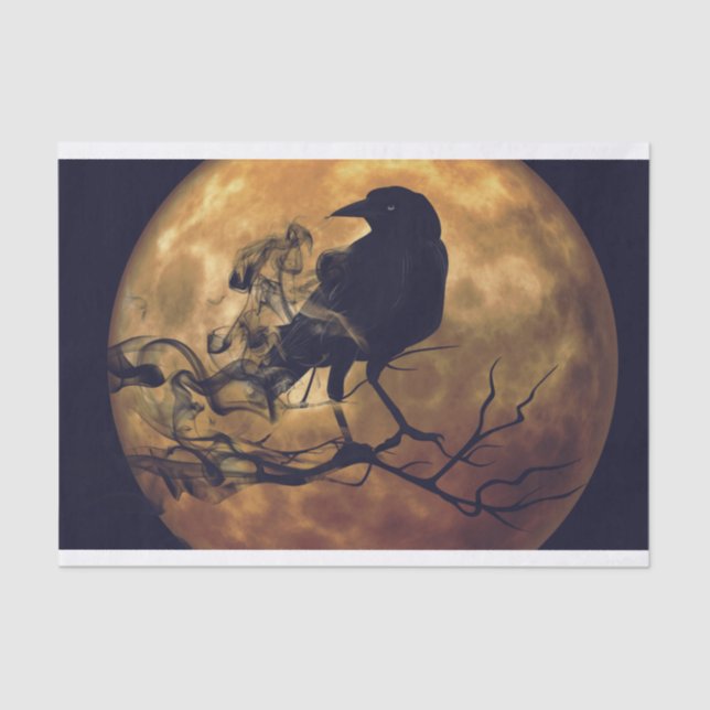 Papel De Seda Gótico Crow Naranja Moon Decoupage (Anverso)