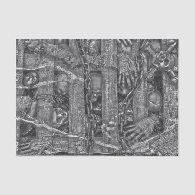 Papel de seda gótico de Halloween cráneos en blanc (Anverso)