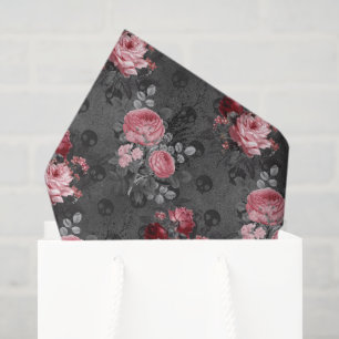 Papel De Seda Gótico floral rosa y negro