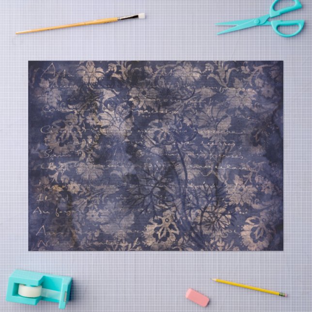 Papel De Seda Gótico Grunge Índigo  (Artesanía)