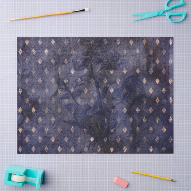 Papel De Seda Gótico Grunge Índigo  (Artesanía)