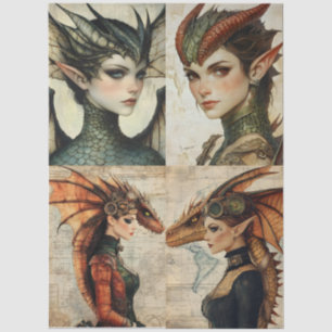 Papel De Seda Gótico Mithológico Nymph Fantasy Dragon Collage