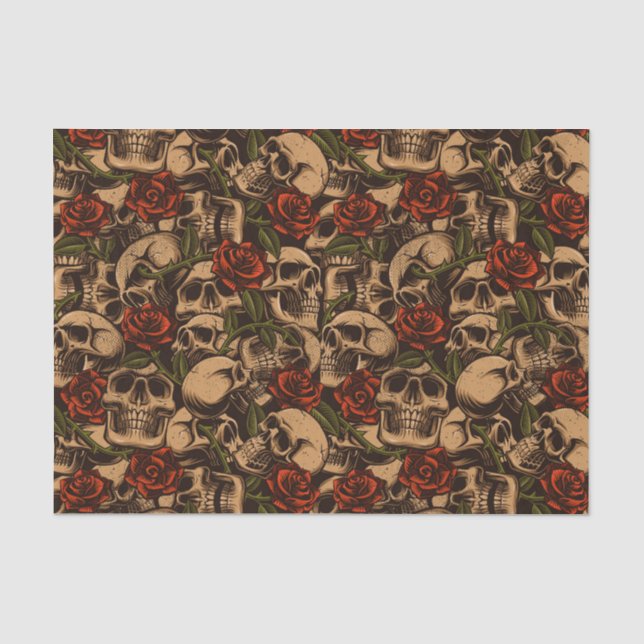 Papel De Seda Gótico Skull y Rosas Patrón de graffiti (Anverso)