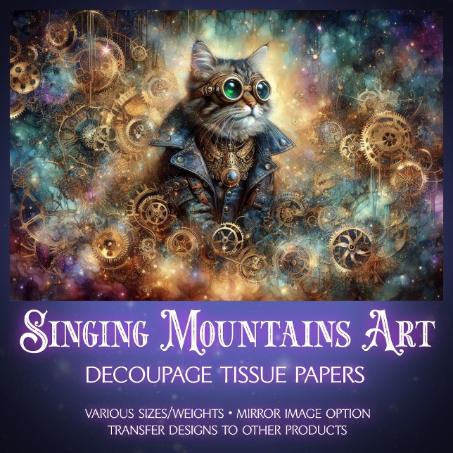Papel De Seda Gótico Steampunk Gato Viaje Celestial Decoupage  (Subido por el creador)
