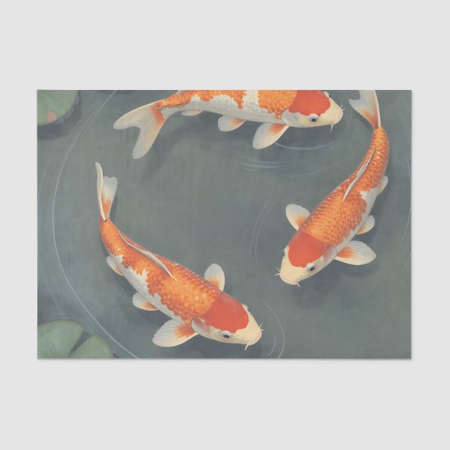 Papel De Seda Graceful Koi Fish Pond Serenity Design (Anverso)