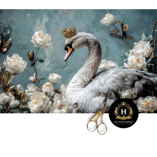 Papel De Seda Graceus Grey Swan Gold Crown Floral Decoupage