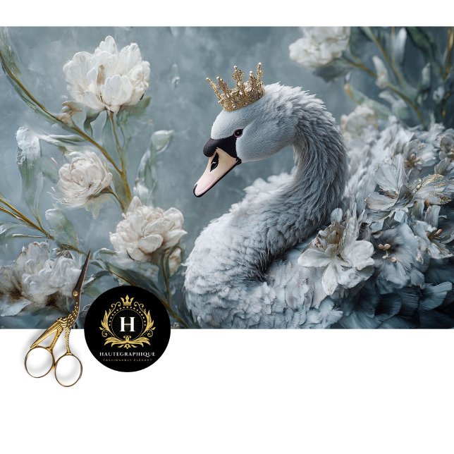 Papel De Seda Graceus Grey Swan Gold Crown Floral Decoupage (Subido por el creador)