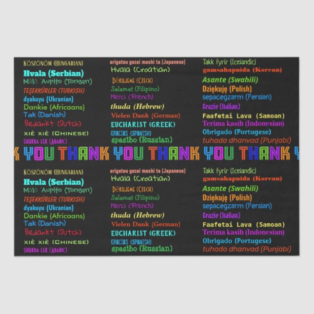 Papel De Seda Gracias en 30 Idiomas Apreciación (Anverso)