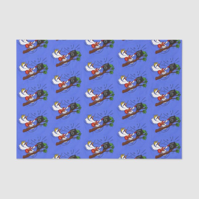 Papel De Seda Graciosa cacatúa tocando el personalizado de guita (Anverso)