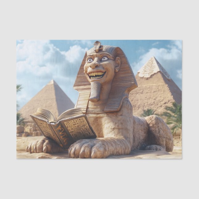 Papel De Seda Graciosa estatua de Esfinge leyendo libro antiguo  (Anverso)