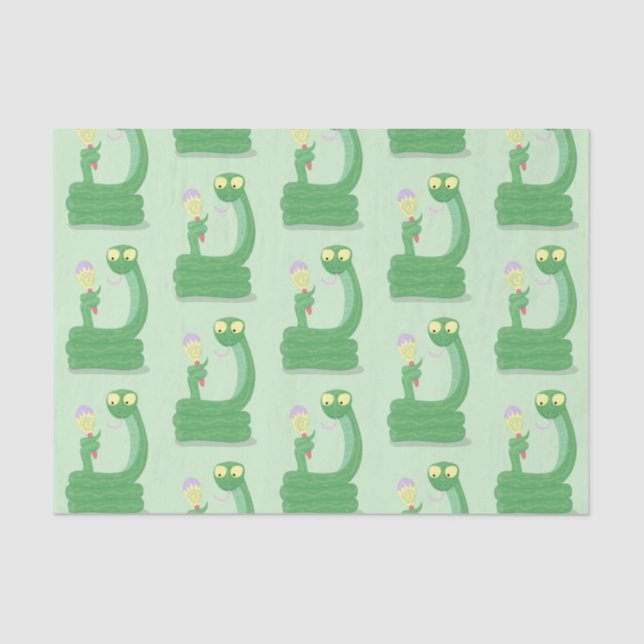 Papel De Seda Graciosa serpiente verde con maraca personalizado (Anverso)
