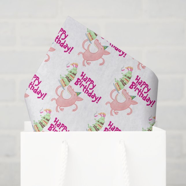 Papel De Seda ¡Gracioso Cerdo Feliz Cumpleaños! Personalizado de (Bolsa de regalo)