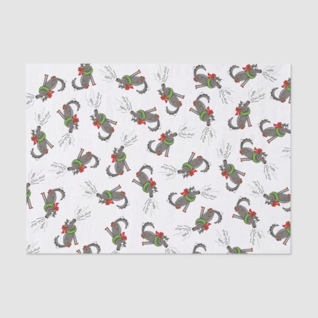 Papel De Seda Graciosos Navidades Lobo Felices Fiestas (Anverso)