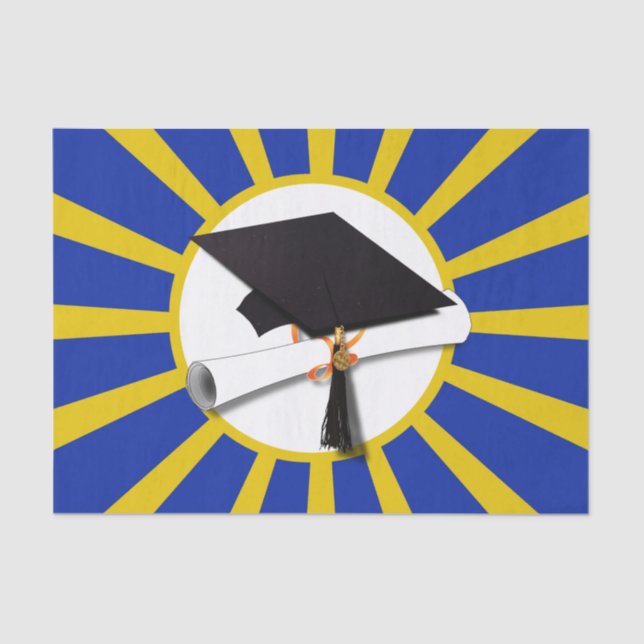 Papel De Seda Grad Cap con azul y oro (Anverso)