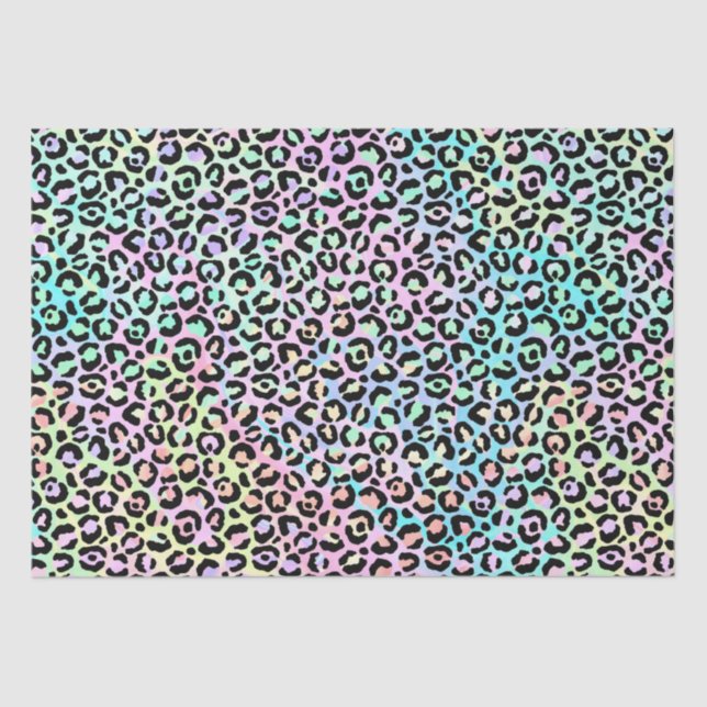 Papel De Seda Gradiente iridiscente arcoiris y puntos leopardo (Anverso)