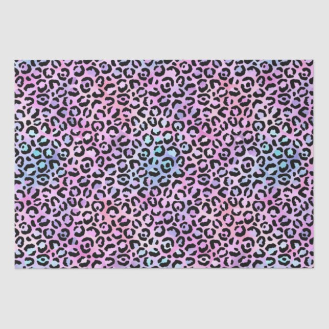 Papel De Seda Gradiente iridiscente arcoiris y puntos leopardo (Anverso)