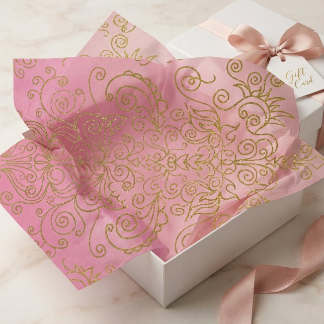 Papel De Seda Gradiente Rosa Filigrana Brillo Dorado Elegante (Subido por el creador)