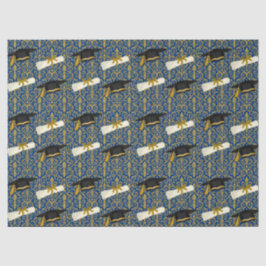 Papel De Seda Graduación Azul y Dorado Ornamentada