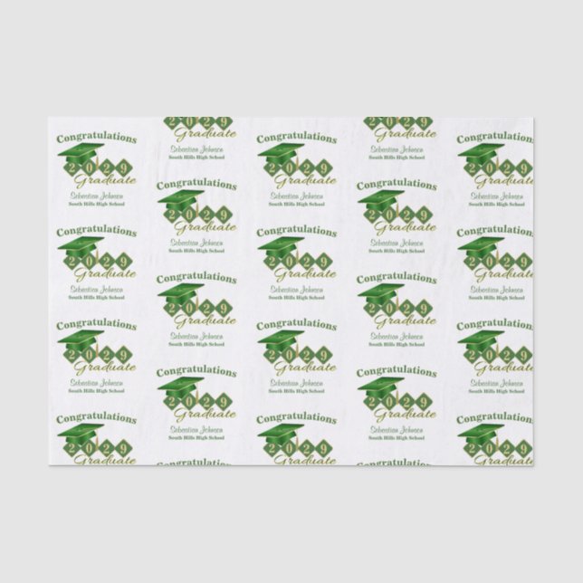 Papel De Seda Graduación clásica personalizada Verde y Oro (Anverso)