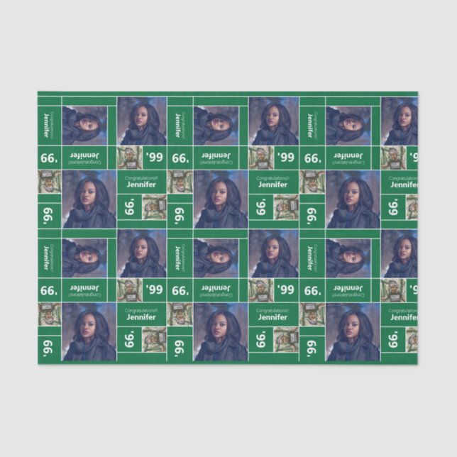 Papel De Seda Graduación de fotografía cuadrada Clase Año Verde (Anverso)