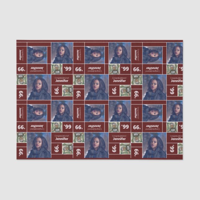 Papel De Seda Graduación de fotos cuadradas Clase Año Marrón (Anverso)