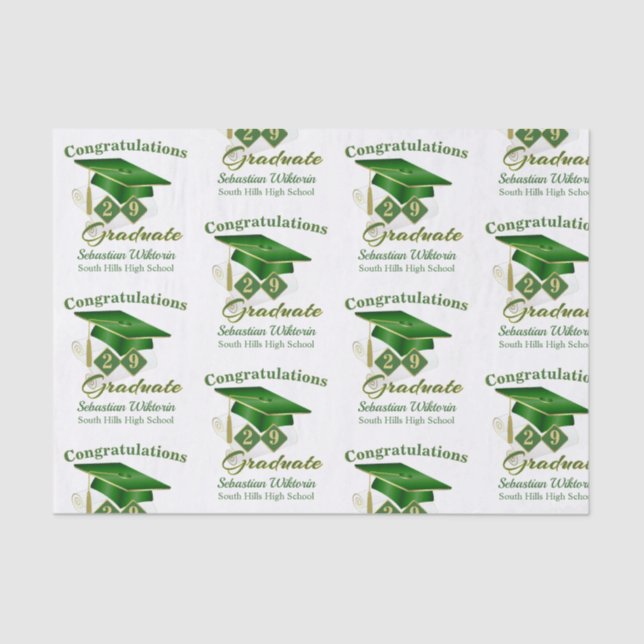 Papel De Seda Graduación personalizada clásica de oro verde (Anverso)
