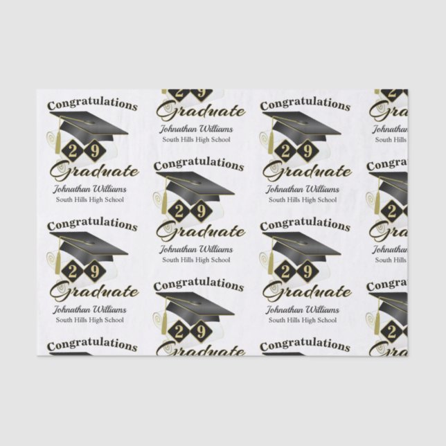 Papel De Seda Graduación personalizada en negro y oro (Anverso)