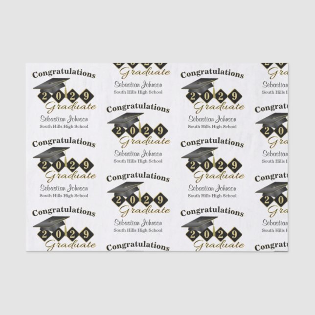 Papel De Seda Graduación personalizada en negro y oro (Anverso)