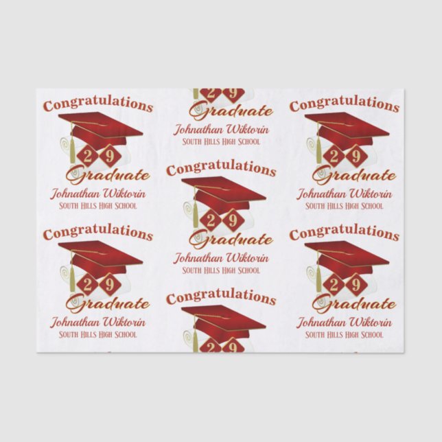 Papel De Seda Graduación personalizada Red & Gold (Anverso)
