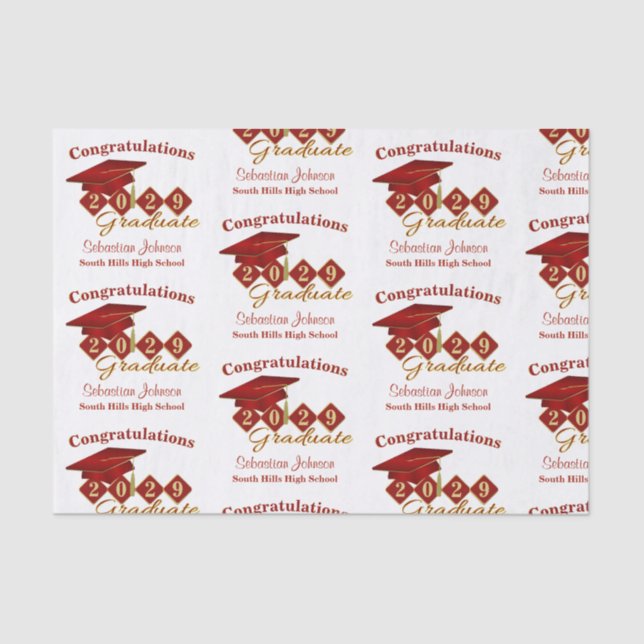 Papel De Seda Graduación personalizada Red & Gold (Anverso)