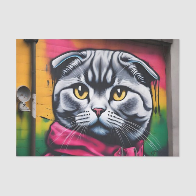 Papel De Seda Graffiti arte de un gato frito escocés (Anverso)