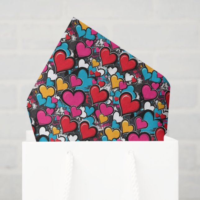 Papel De Seda Graffiti Hearts Cool Street Art Modern Patterned (Bolsa de regalo)