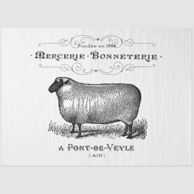 Papel De Seda Gráfica de oveja francesa vintage (Anverso)