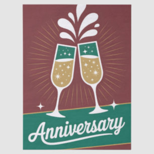Papel De Seda Gráfico Retro de Aniversario con Champán Brillante