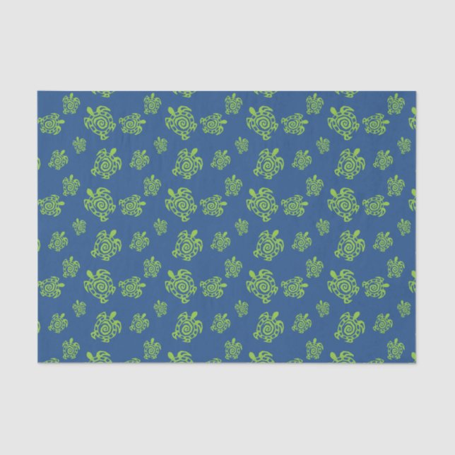 Papel De Seda Gráfico verde y azul de tortuga (Anverso)
